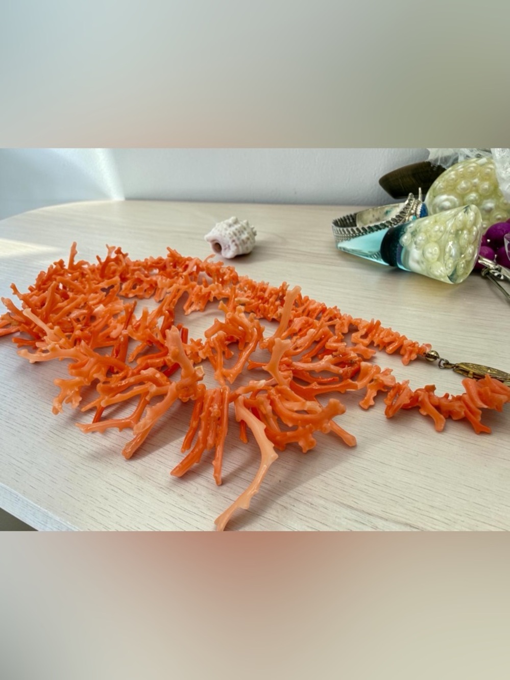 Vintage Angel Skin Branch Coral Necklace 22” Salmon Gold Hidden Clasp Boho Lux - Picture 12 of 17